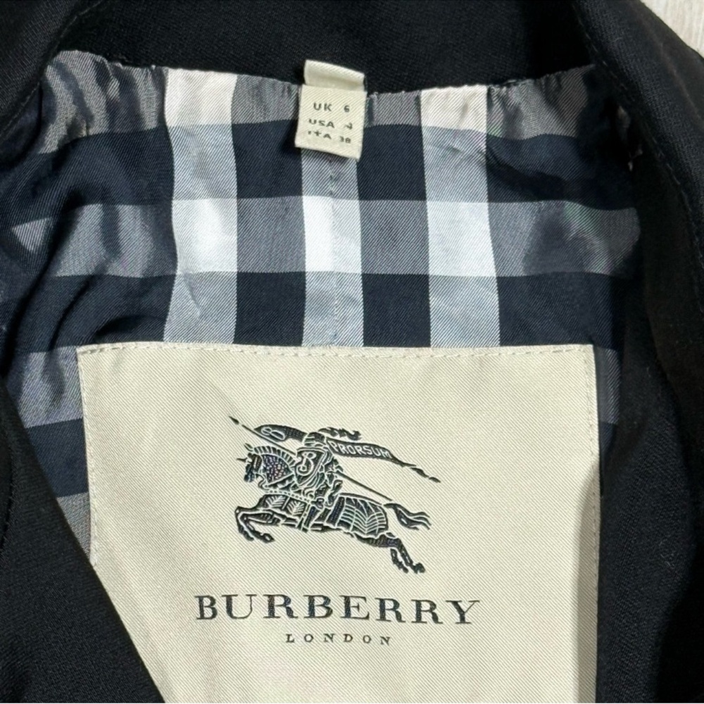 Burberry London Black Short Camden Heritage Car Coat Nova Check Lining Size 6 - Picture 12 of 14